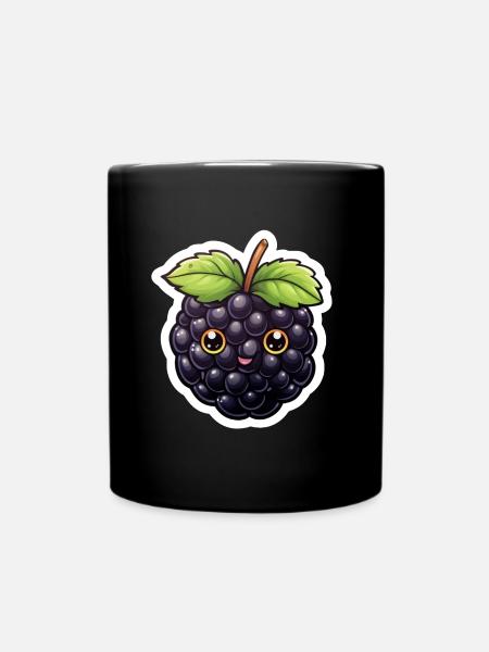 Süße Brombeere Illustration – Kawaii Stil - Tasse einfarbig - Schwarz