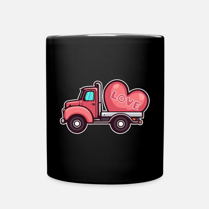 Truck mit Herz Love - Tasse einfarbig - Schwarz
