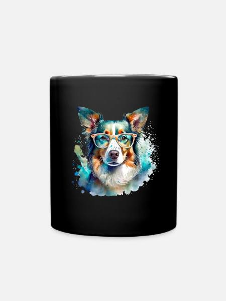 Border Collie avec des lunettes - Mug uni - noir