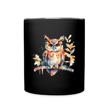 Owl with glasses - Full Colour Mug - black - Front