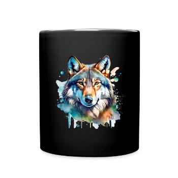 Aquarell Wolf Portrait - Tasse einfarbig - Schwarz - Vorne