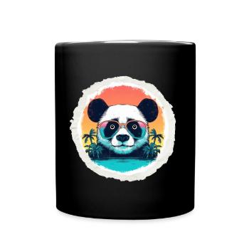 Baby-Panda im Urlaub - Tasse einfarbig - Schwarz - Vorne