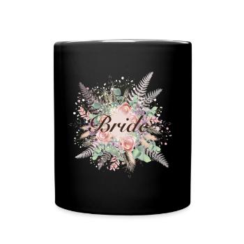 Bridal bouquet in delicate shades with lettering - Full Colour Mug - black - Front