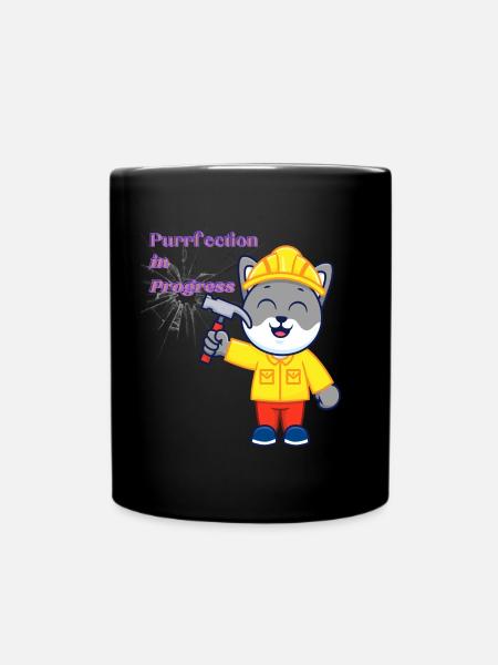 Hardworking Cat in Construction Suit - Full Colour Mug - black