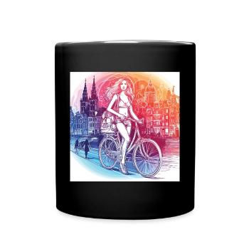 Amsterdam à vélo - Belle fille sur un vélo. - Mug uni - noir - Devant