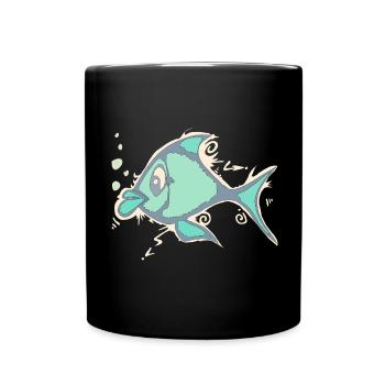 Fisch Linienkunst - Tasse einfarbig - Schwarz - Vorne