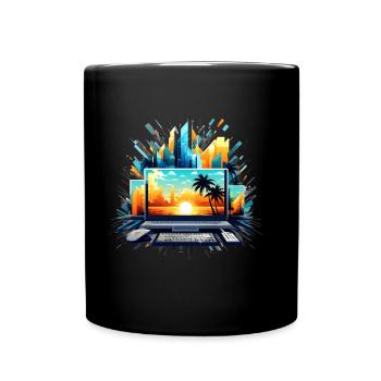 Cityscape, Sunset, Computer Chaos - Full Colour Mug - black - Front