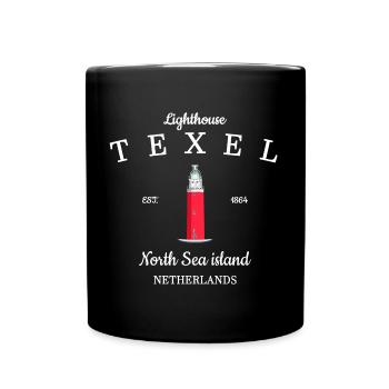 Leuchtturm auf Texel, Niederlande, Handzeichnung - Tasse einfarbig - Schwarz - Vorne