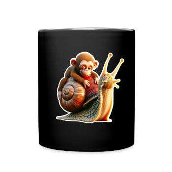 Singe sur l’escargot : amitié joueuse - Mug uni - noir - Devant