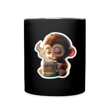 Kaffee Energie Affe Illustration - Tasse einfarbig - Schwarz - Vorne