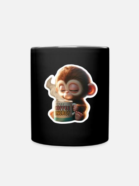 Coffee Energy Monkey Illustration - Full Colour Mug - black
