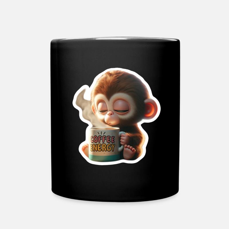 Coffee Energy Monkey Illustration - Full Colour Mug - black