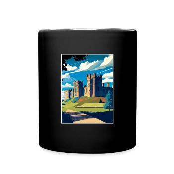 Alnwick Castle England Vintage Travel Illustration - Full Colour Mug - black - Front