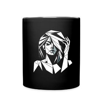 Geometric Fractal Portrait of a Woman - Full Colour Mug - black - Front