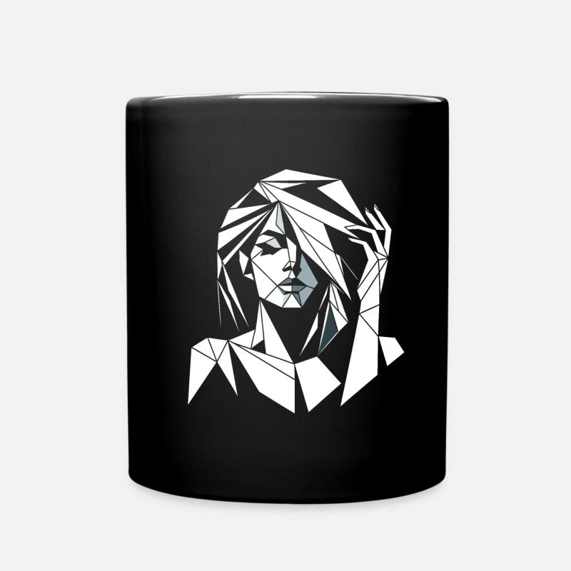 Geometrisches Fraktalporträt einer Frau - Tasse einfarbig - Schwarz