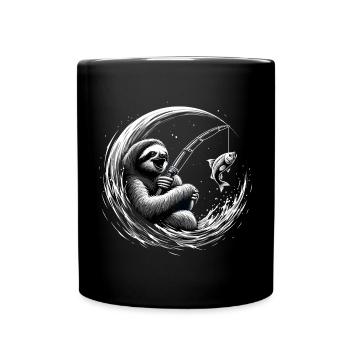 Angeln Faultier Angler Geschenk - Tasse einfarbig - Schwarz - Vorne