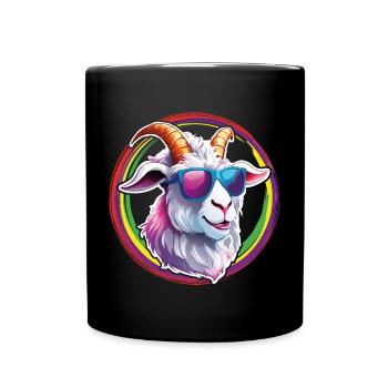 billy goat with sunglasses in color circles - Full Colour Mug - black - Front