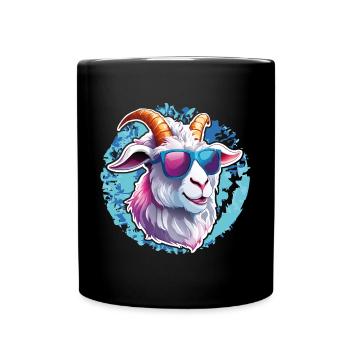 Cooler Ziegenbock mit Sonnenbrille auf Farbklecks - Tasse einfarbig - Schwarz - Vorne