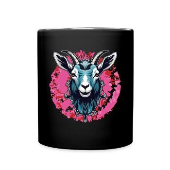 Ziegenbock Portrait auf großem Farbklecks - Tasse einfarbig - Schwarz - Vorne