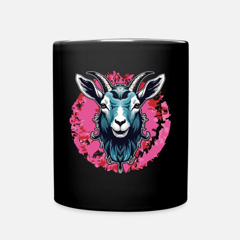 Ziegenbock Portrait auf großem Farbklecks - Tasse einfarbig - Schwarz