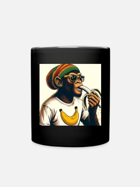 Cooler Affe isst Banane - Tasse einfarbig - Schwarz