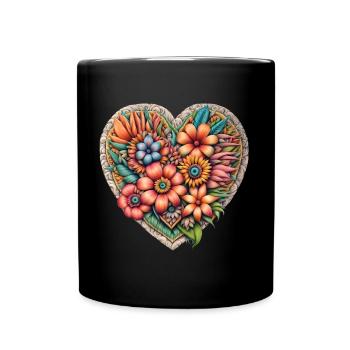 Floral Heart - Full Colour Mug - black - Front