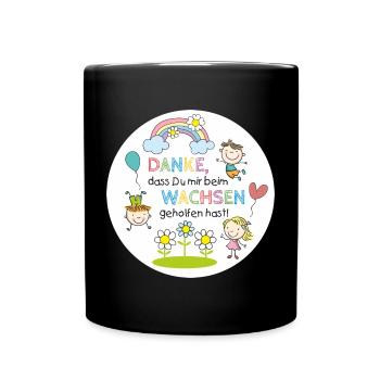 Spruch Kita-Abschied - Wachsen - Kinder Regenbogen - Tasse einfarbig - Schwarz - Vorne