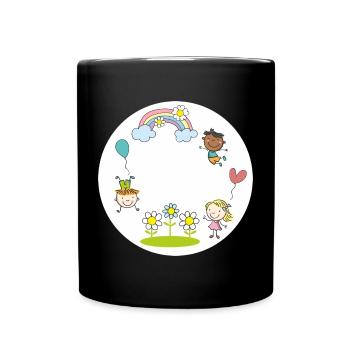 verschiedene Kinder Regenbogen Blumen Luftballon  - Tasse einfarbig - Schwarz - Vorne