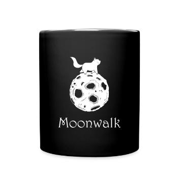 Katze auf dem Mond, Moonwalk, Mond Katze - Tasse einfarbig - Schwarz - Vorne