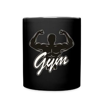 Gym Motiv schwarz weiß - Bodybuilder beim Posen - Tasse einfarbig - Schwarz - Vorne