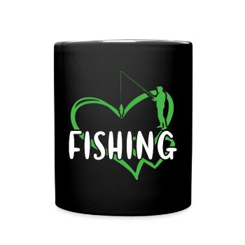 Pêche au cœur de pêcheur - Mug uni - noir - Devant