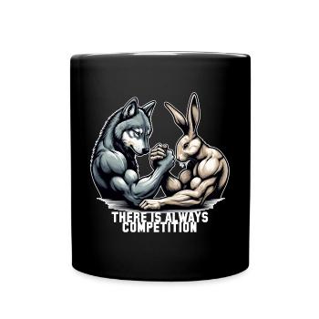 Armwrestling Armdrücken Wolf und Hase Geschenk - Tasse einfarbig - Schwarz - Vorne