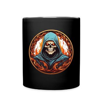 Sensenmann mit Kutte im Feuerkreis - Tasse einfarbig - Schwarz - Vorne