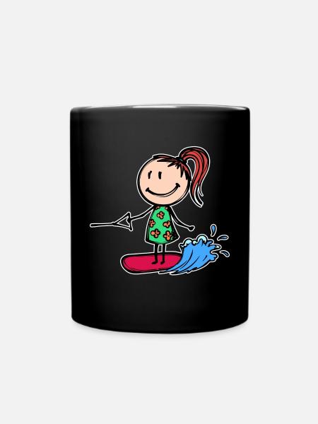 Surfboard Wakeboard Welle Wellenreiten Wassersport - Tasse einfarbig - Schwarz