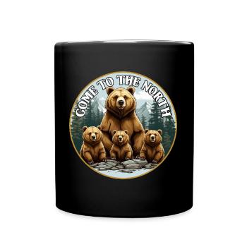 Grizzly Bear with Cubs - Come to the North - Full Colour Mug - black - Front
