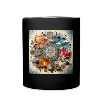 Mandala de fleurs avec lotus et bougies - Mug uni - noir - Devant