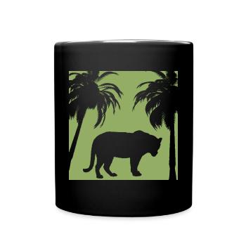 Green jungle and feline silhouette - Full Colour Mug - black - Front