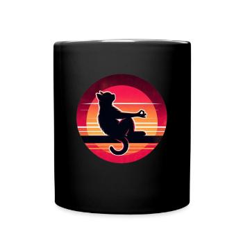 Katzensilhouette im Sonnenuntergang - Tasse einfarbig - Schwarz - Vorne