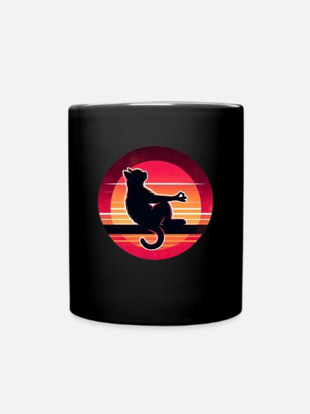 Cat silhouette in sunset - Full Colour Mug - black