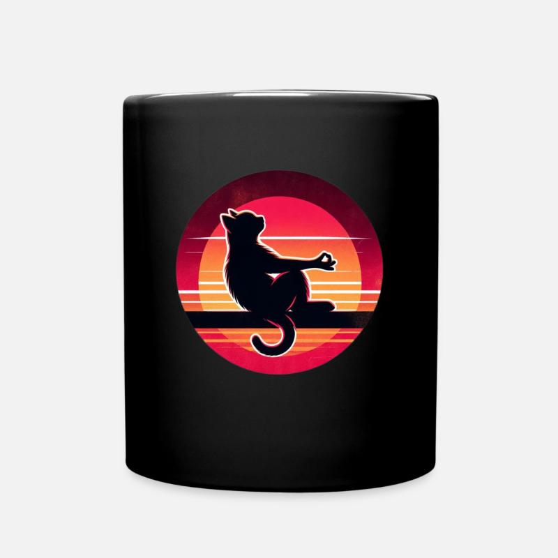 Cat silhouette in sunset - Full Colour Mug - black
