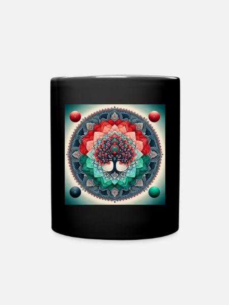 Mandala-Baum in leuchtenden Farben - Tasse einfarbig - Schwarz