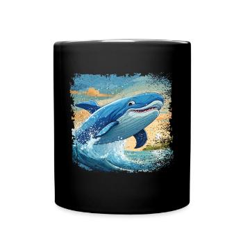 Le rorqual bleu saute hors de l’eau et sourit - Mug uni - noir - Devant