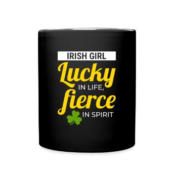 Irish Girl: Lucky & Fierce Humour - Full Colour Mug - black - Front