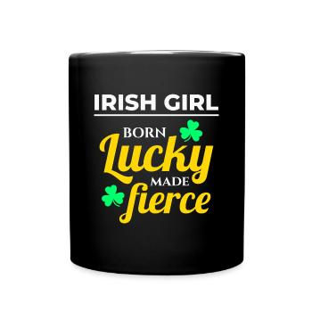 Lucky & Fierce: Funny Irish Girl St Patricks Day - Full Colour Mug - black - Front