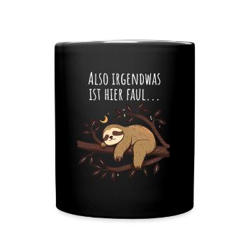 Something's Fishy Here | Sloth Gift - Full Colour Mug - black - Front