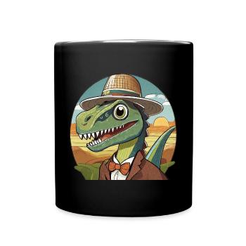 dinosaure drôle avec chapeau dans le style comique - Mug uni - noir - Devant