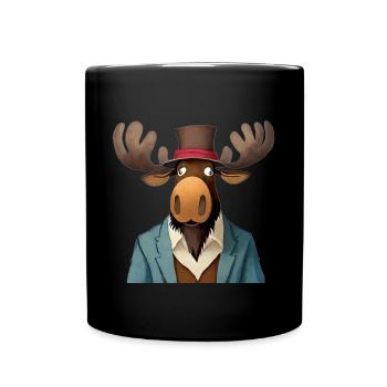 funny moose in a hat - Full Colour Mug - black - Front