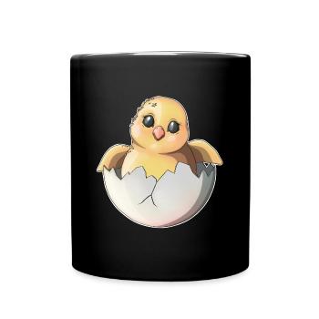 Cute Hatchling and Egg Illustration - Full Colour Mug - black - Front