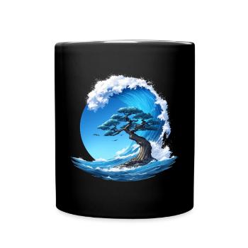 Ein Baum unter einer Welle - Tasse einfarbig - Schwarz - Vorne