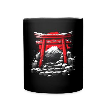 Japanischer Tempel und Berg Fuji - Tasse einfarbig - Schwarz - Vorne